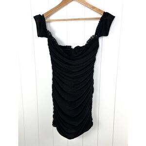 H:ours Ruched Bodycon Off The Shoulder Mini Dress in Black Size S